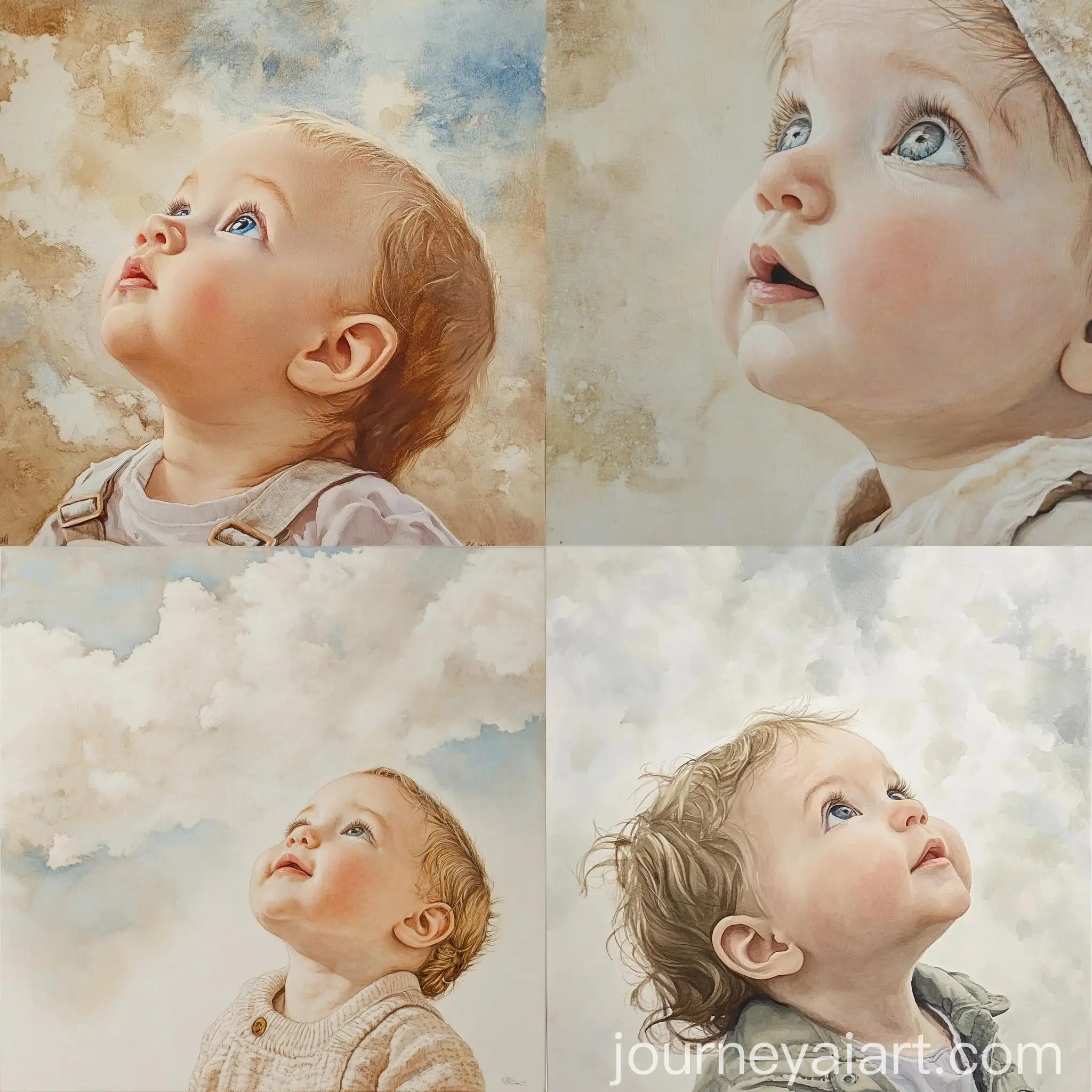 Nursery-Baby-Neutral-Looking-Up-at-Watercolor-High-Detailed-Oil-Painting