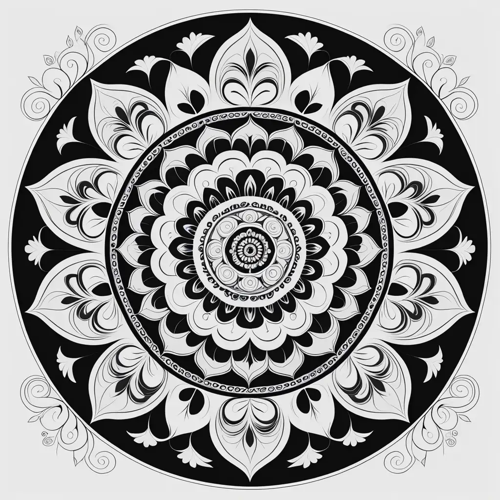 Symmetrical Mandala Design with Floral Patterns