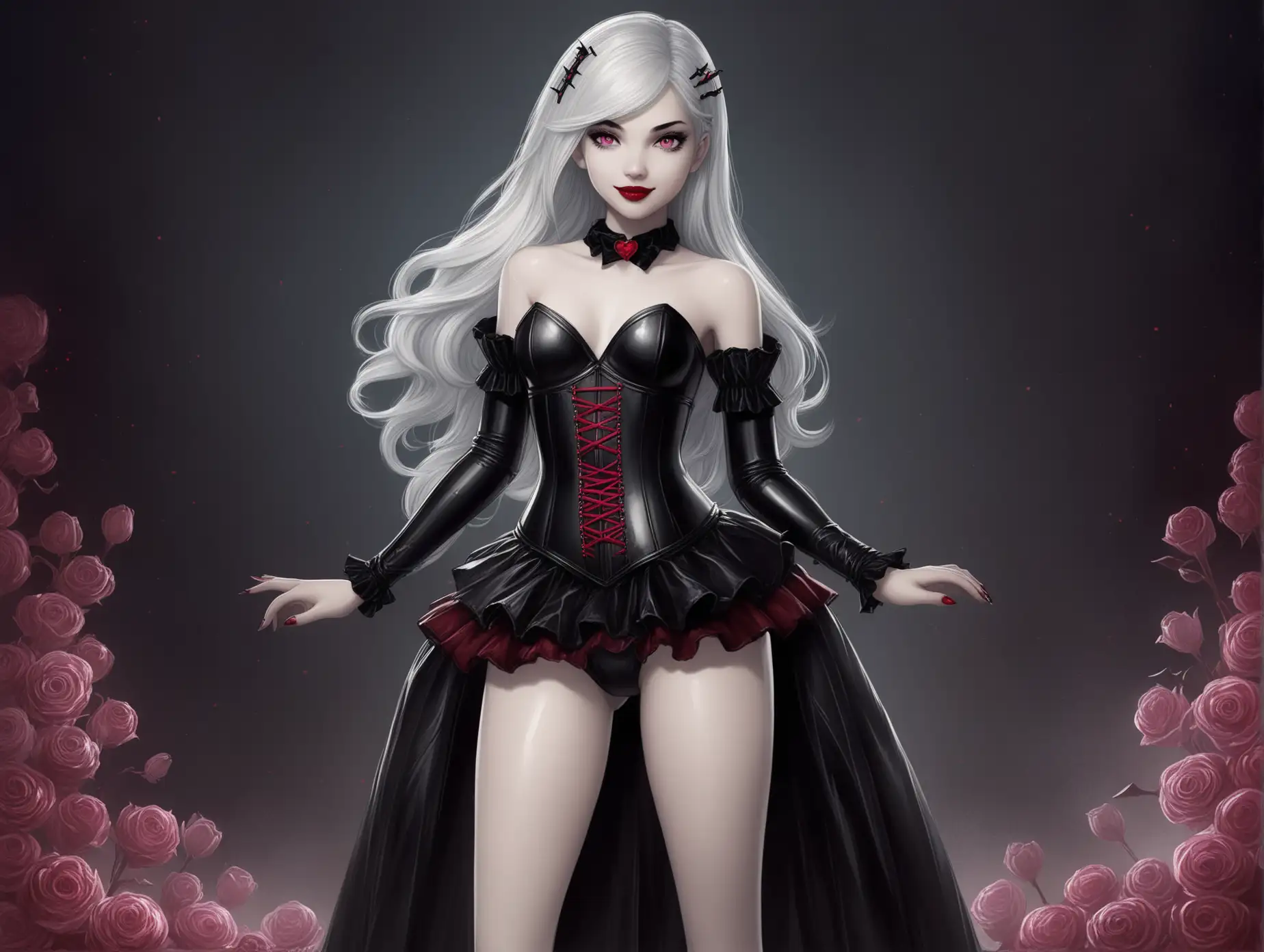 Charming-Vampire-Girl-in-Latex-Corset-with-Pink-Eyes-and-White-Hair