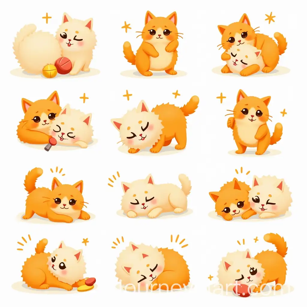 Adorable-Orange-Cat-and-Fluffy-Ragdoll-Cat-Playful-Sticker-Set