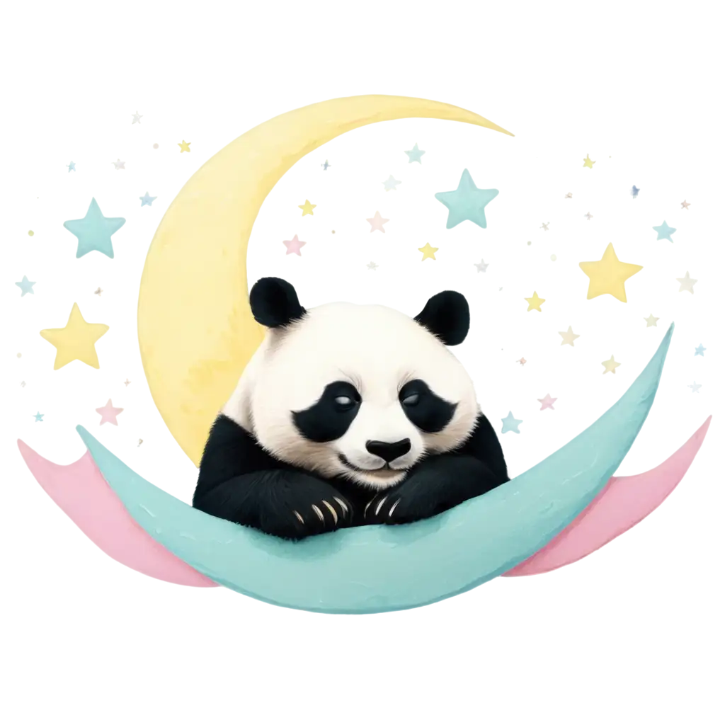 Sleeping-Panda-on-Crescent-Moon-with-Stars-Pastel-PNG-Image-for-Soft-Dreamy-Designs