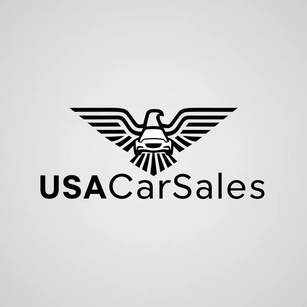 a logo design,with the text "USACarSales", main symbol:USA eagle cars,Minimalistic,be used in Automotive industry,clear background