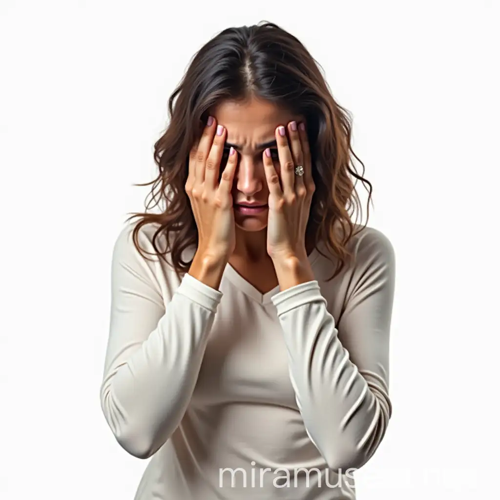 Portrait of a Young Black Woman Expressing Anxiety and Depression on White Background