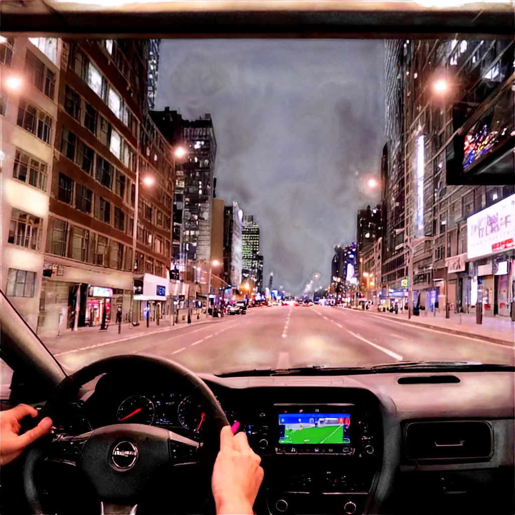 drivers view driving through the city at night