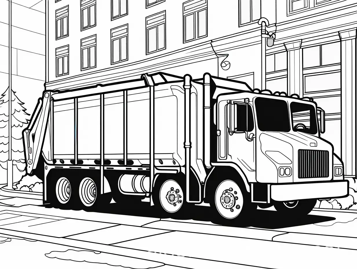 Garbage-Truck-and-Water-Fountain-Coloring-Page