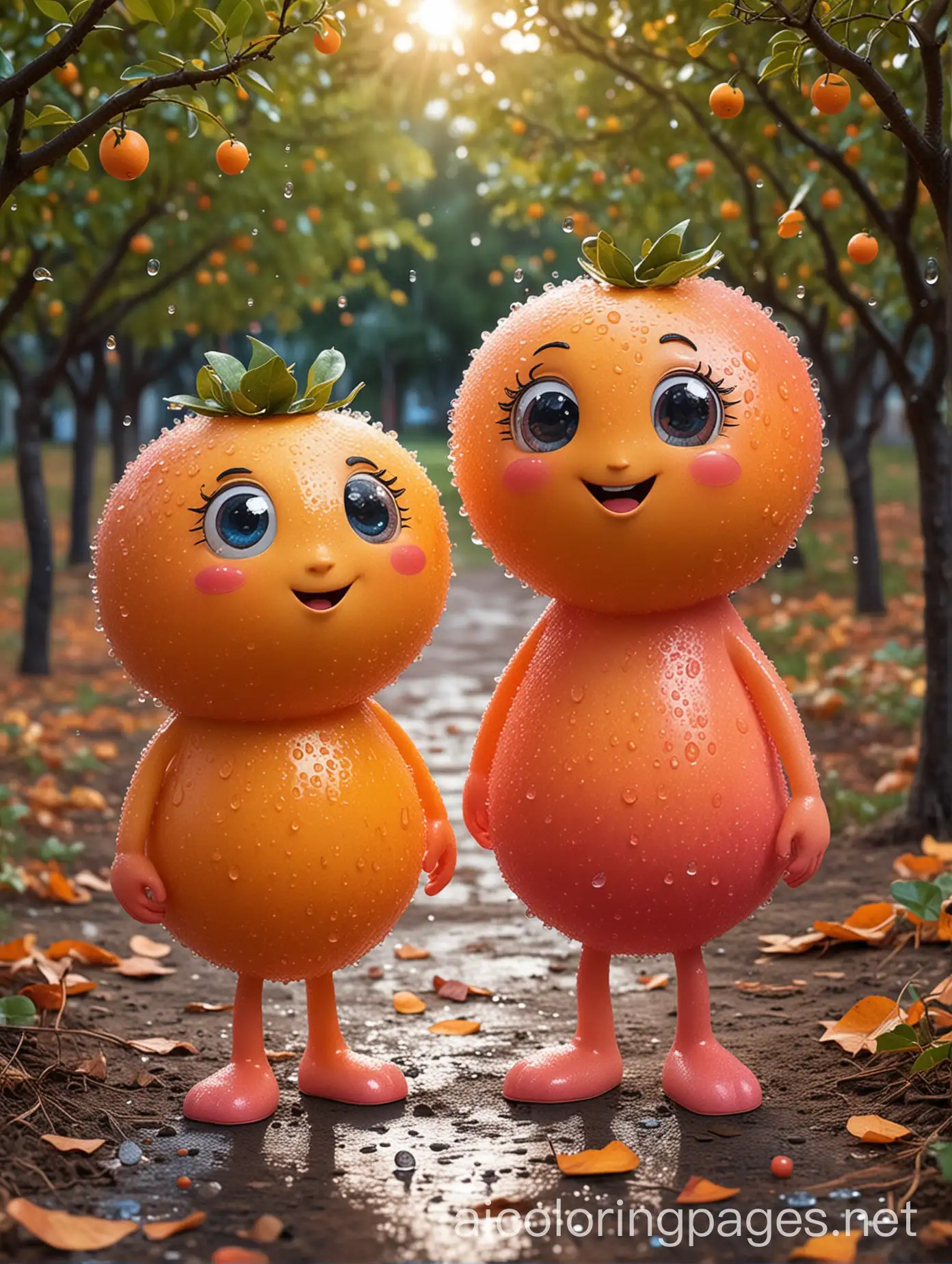 Adorable-Cartoon-Fruit-Characters-in-a-Twilight-Orchard