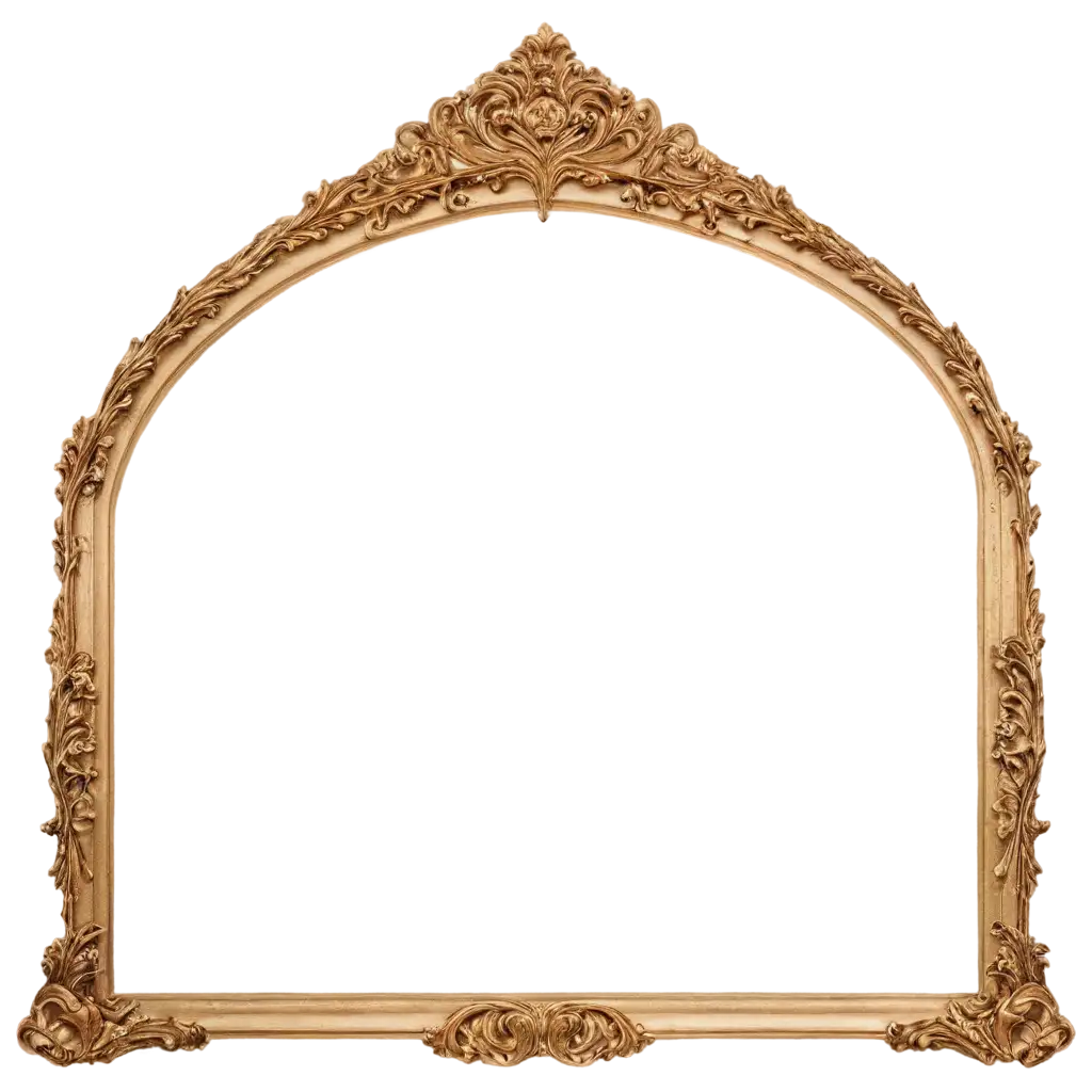 Exquisite-Golden-Arched-Frame-PNG-Image-with-Floral-Pattern-and-Decorative-Accents