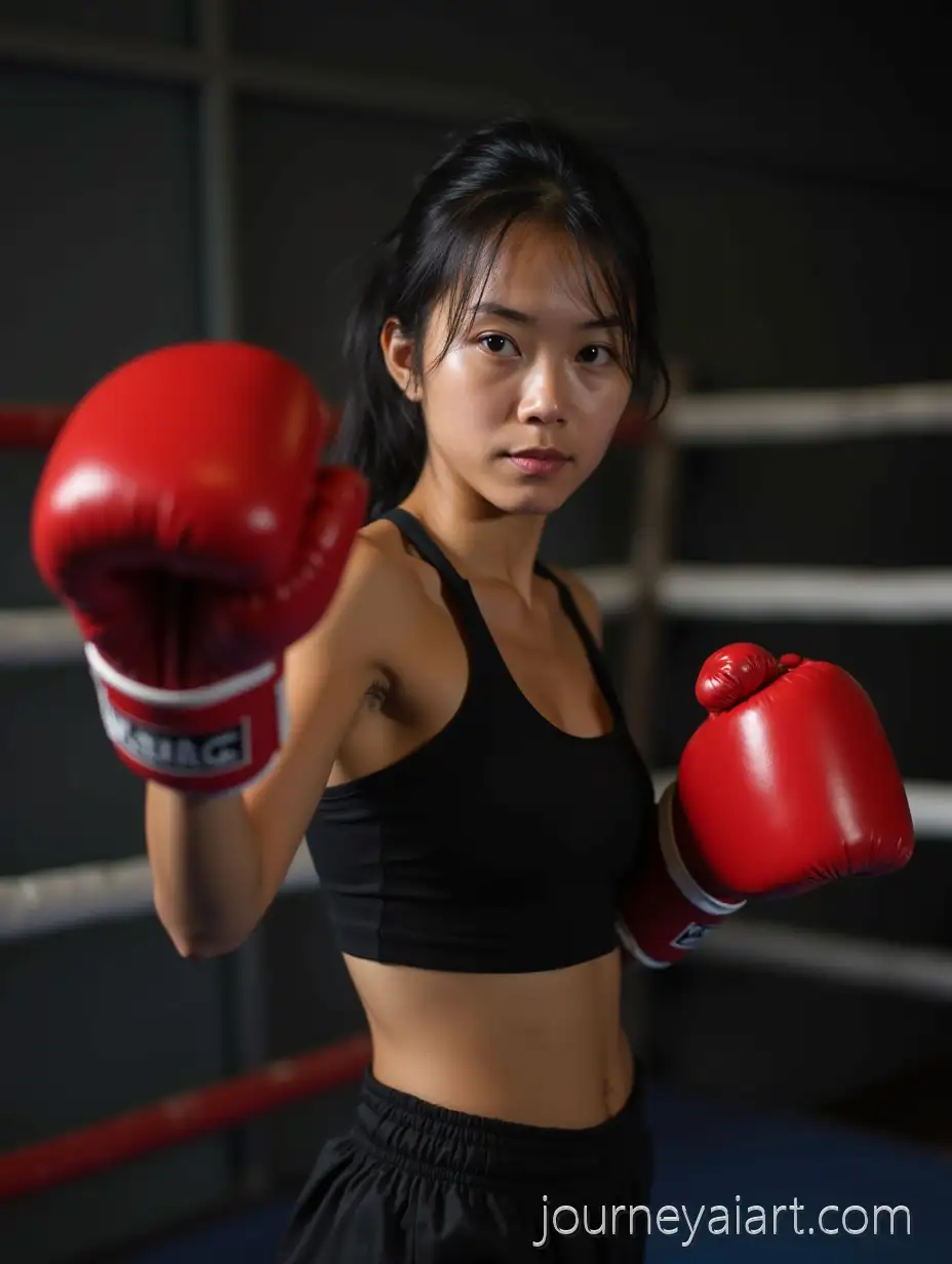 Young-Asian-Woman-Practicing-Muay-Thai-Boxing-in-Action