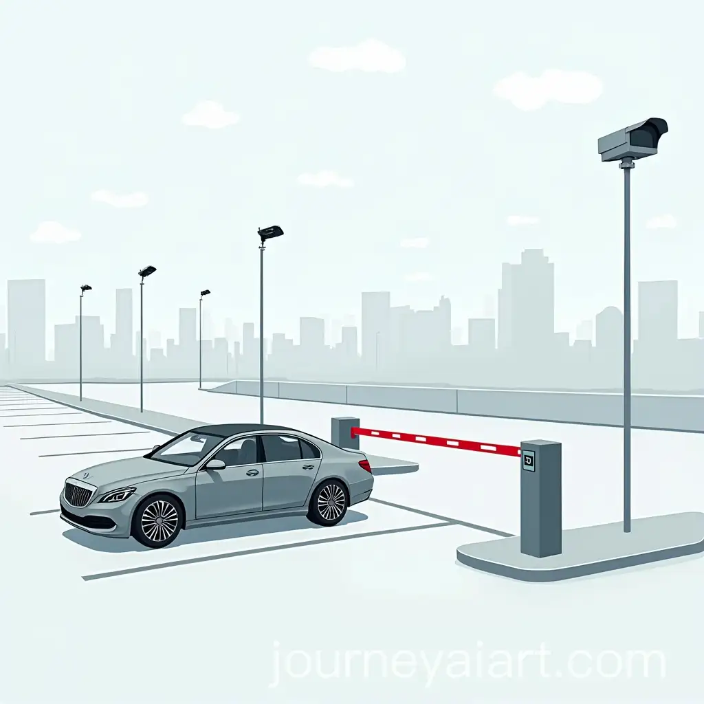 Car-in-Parking-Lot-ApproachingAI-Image-Prompt-Expansion-Barrier-with-License-Plate-Recognition-Camera