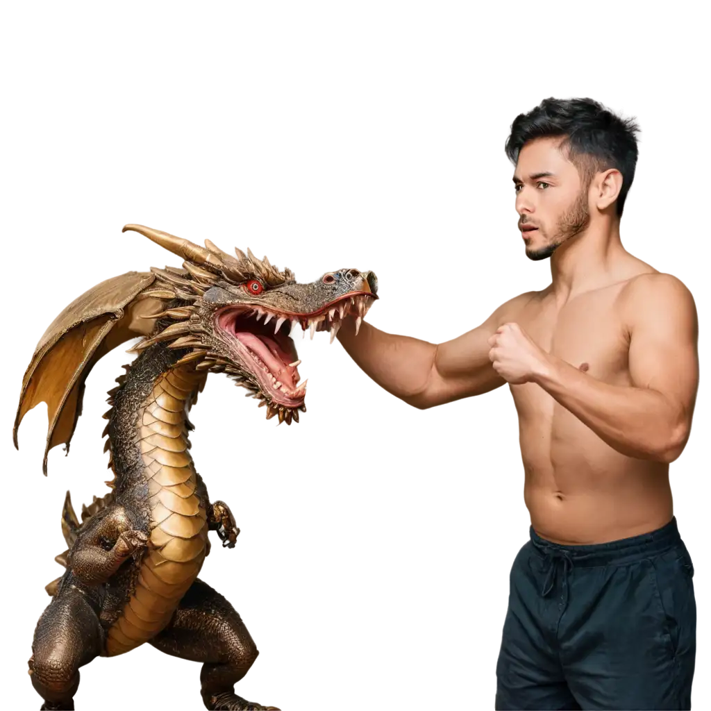 Epic-Battle-Scene-Man-Fighting-with-Dragon-PNG-Image-for-HighQuality-Visuals