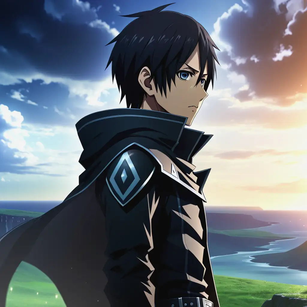 Cinematic Profile Pic of Kirito in ActionPacked Scenic Setting