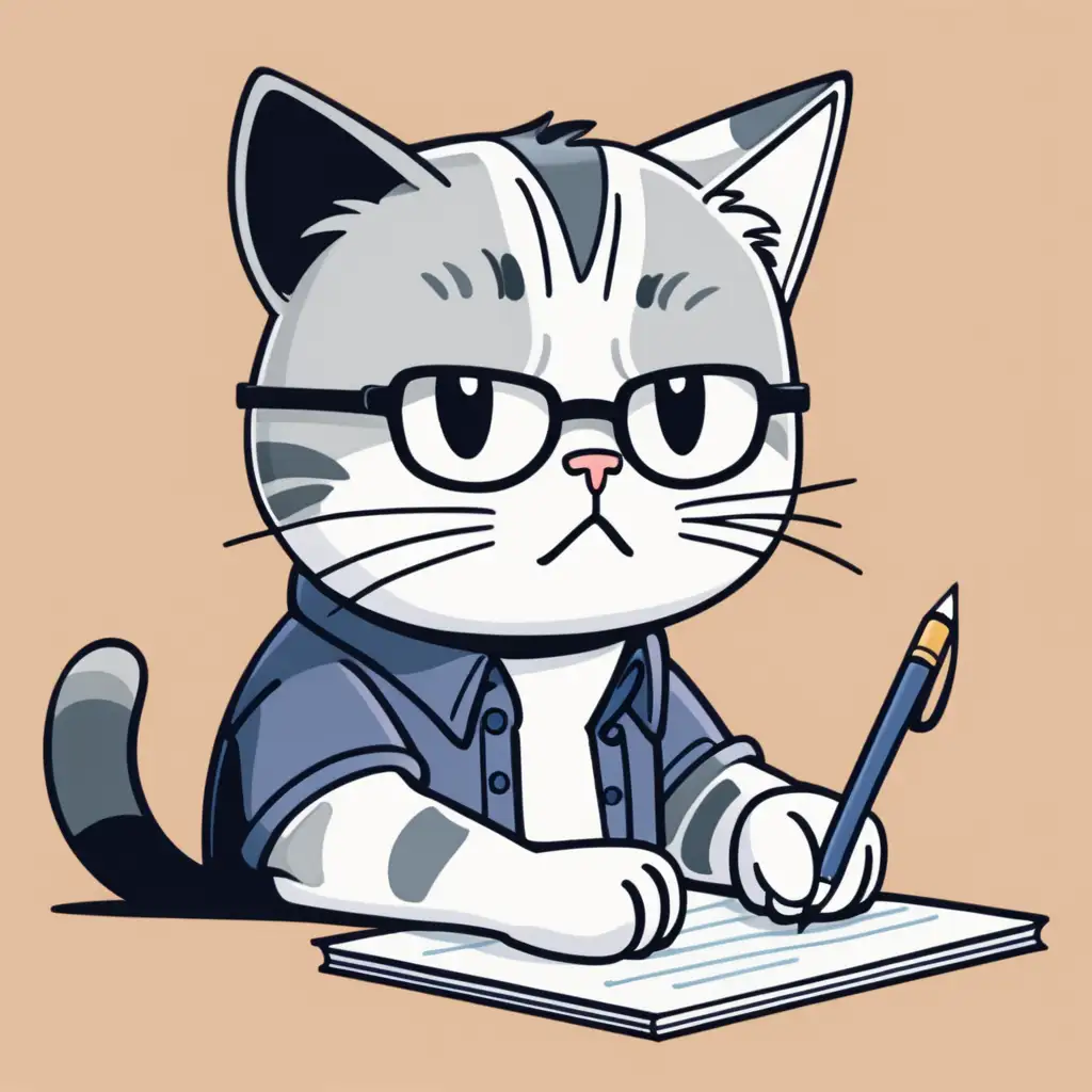 Cartoon-Cat-Writing-Seriously-in-2D-Style