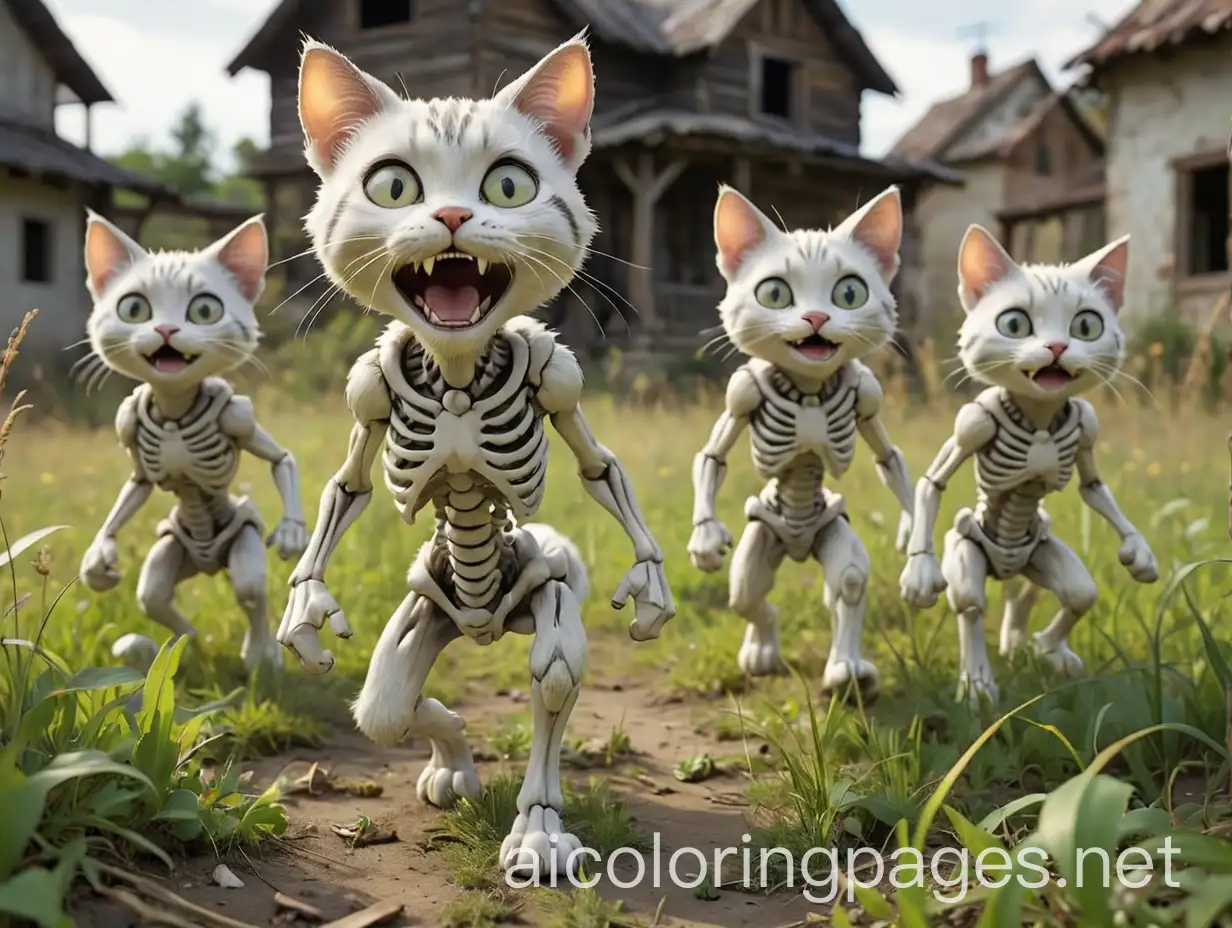 Three-Mischievous-Skeletal-Cats-in-an-Abandoned-Village