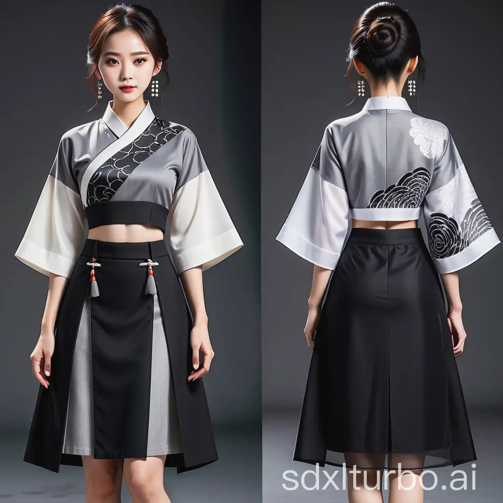 Fashionable-Sino-Style-Skirts-in-Black-White-and-Gray-with-Chinese-Traditional-Patterns