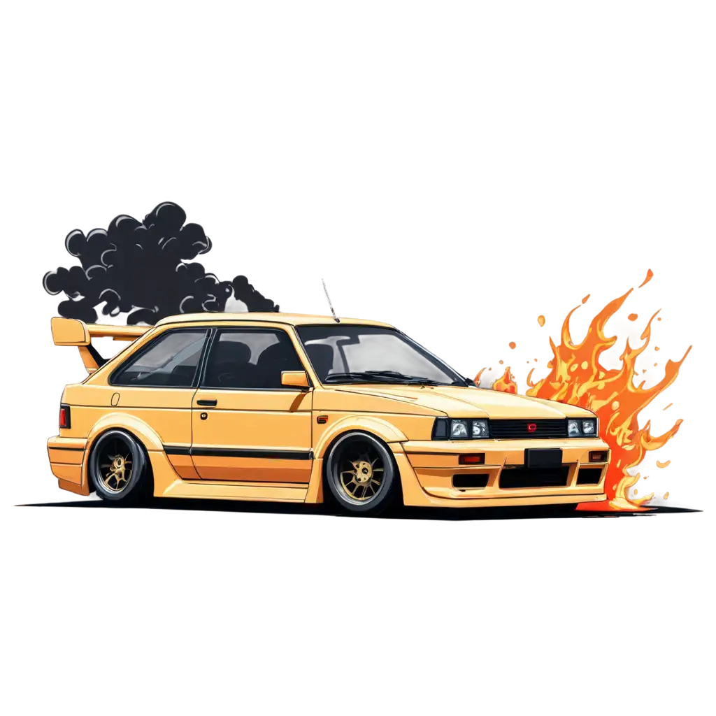 HighQuality-PNG-of-a-Cartoon-Pixel-Art-JDM-Classic-Hatchback-Car-Performing-a-Burnout