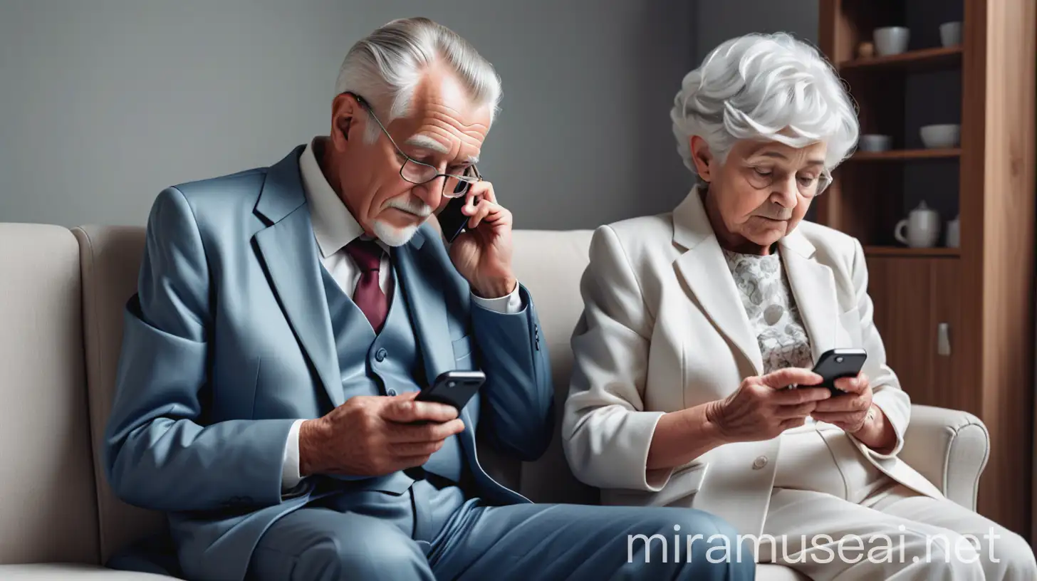 Elderly Couple Engaged with Mobile Phones