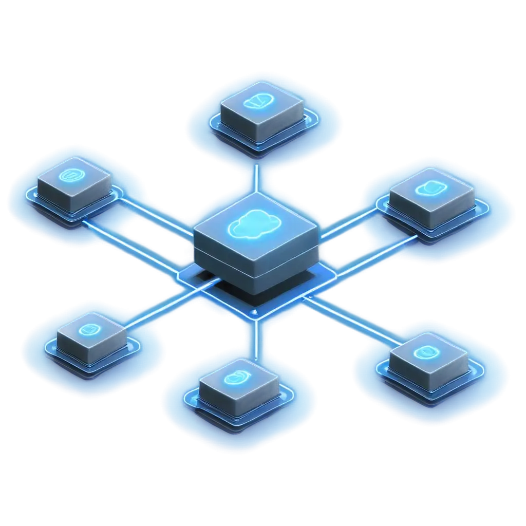 Futuristic-Cloud-Server-Cluster-PNG-Neon-Blue-Glowing-Data-Nodes-in-3D-Isometric-Design