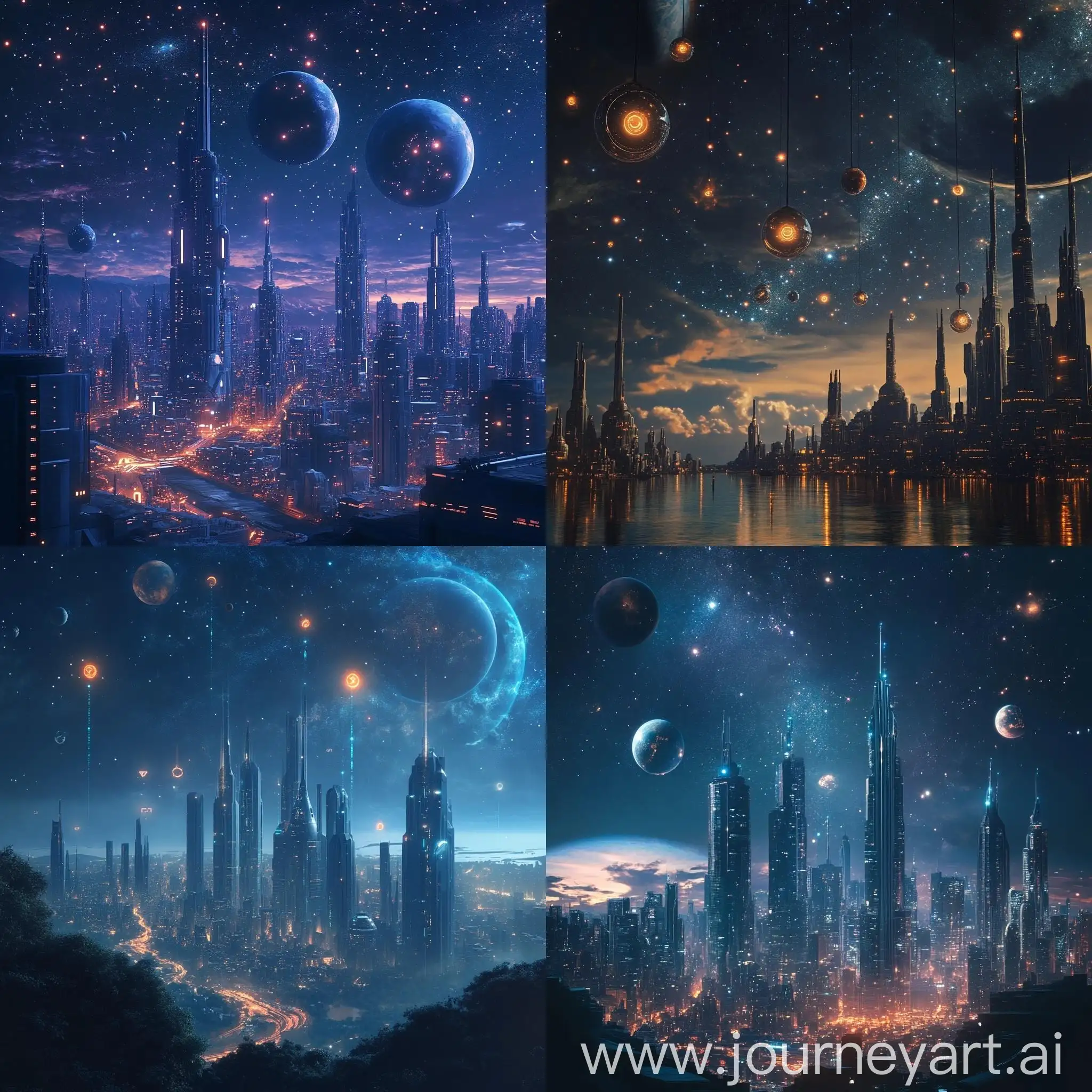 Futuristic-Cityscape-with-Glowing-BTZ-Tokens-Under-Starry-Sky