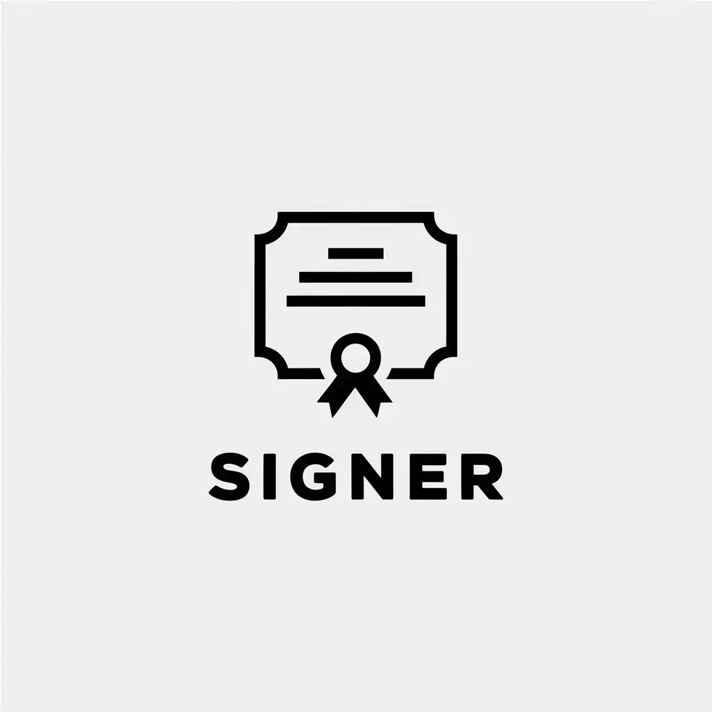 LOGO Design for SIGNER Minimalistic Vector Logo with Certificate Symbol on Clear Background