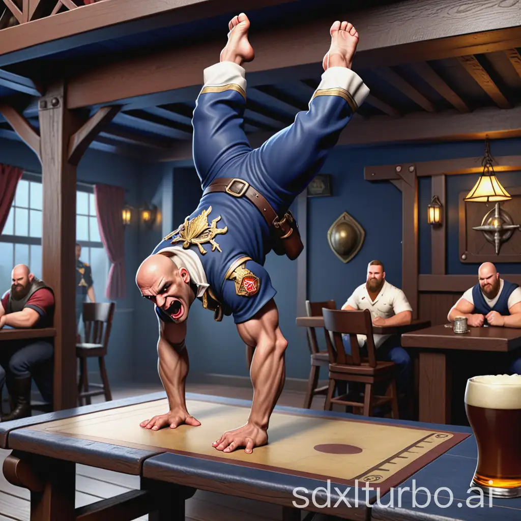 Goliath-Paladin-Performing-a-Handstand-in-a-Tavern-with-Navy-Marine-Background