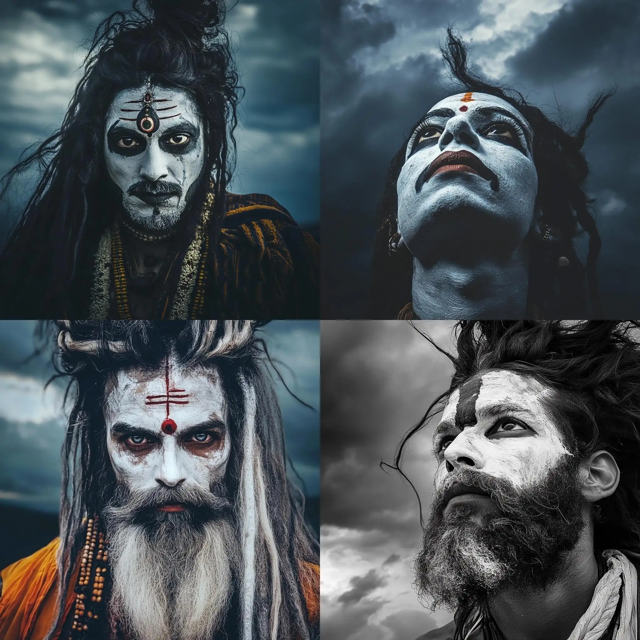 Sadhu-with-White-Painted-Face-and-Wild-Hair-Against-Dark-Sky