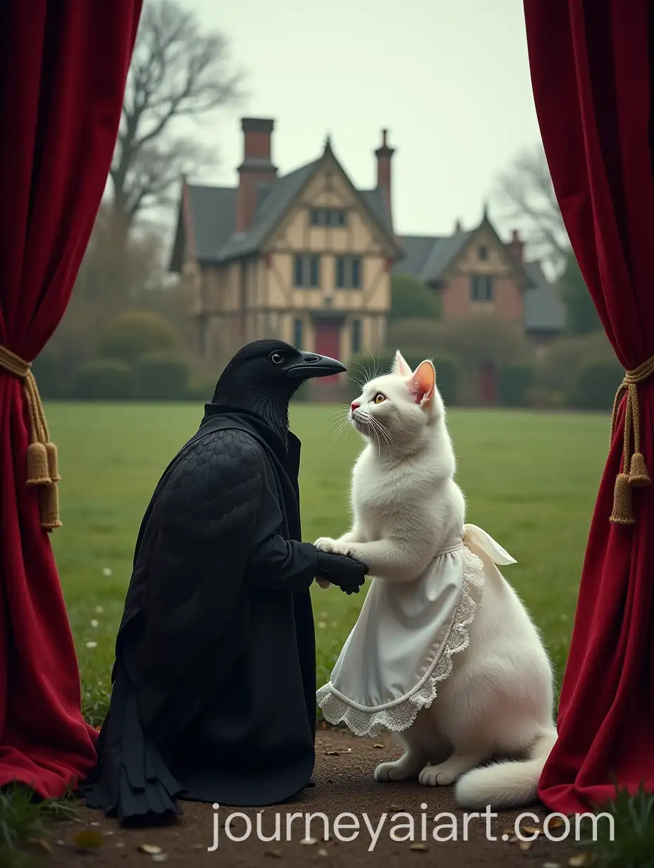 Victorian-Garden-Scene-with-Raven-and-Elegant-Cat