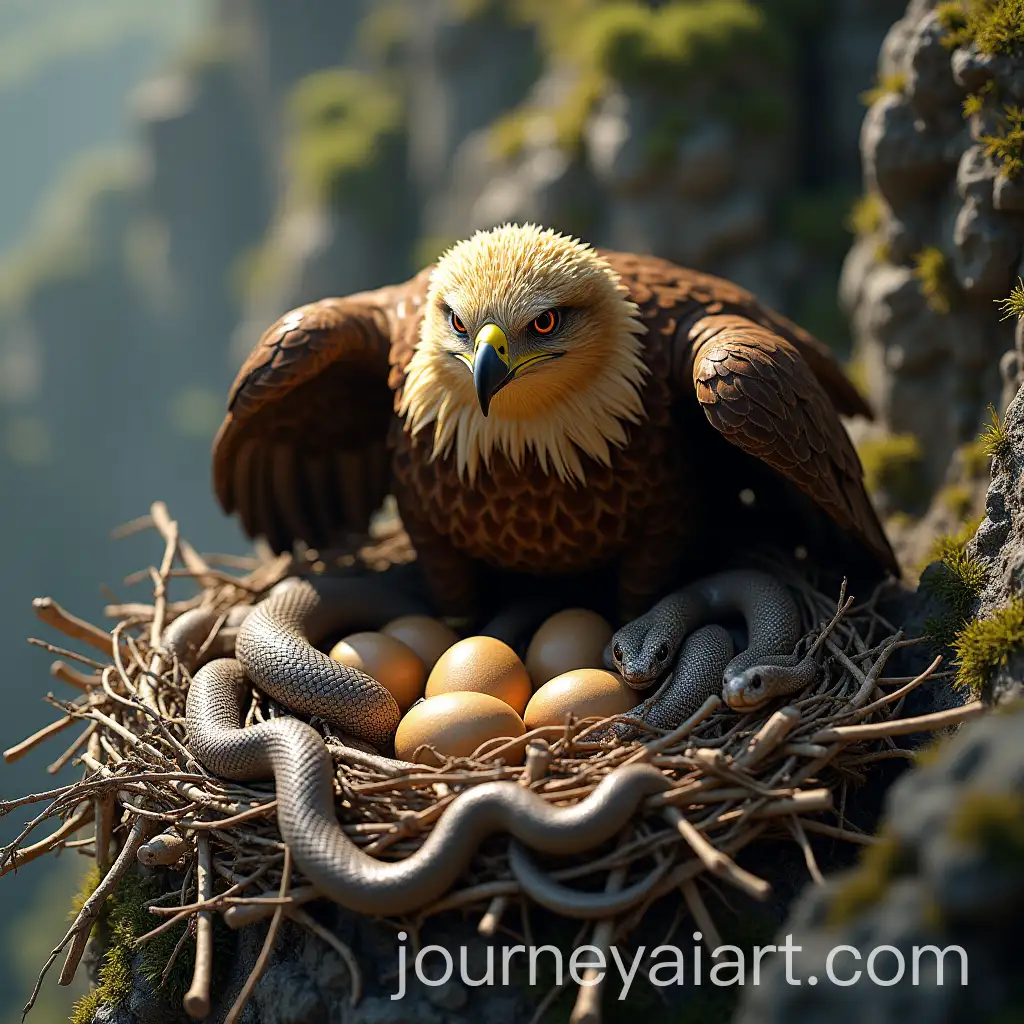 Golden-Eagle-Defending-Nest-from-Snakes-on-Rocky-Cliffside