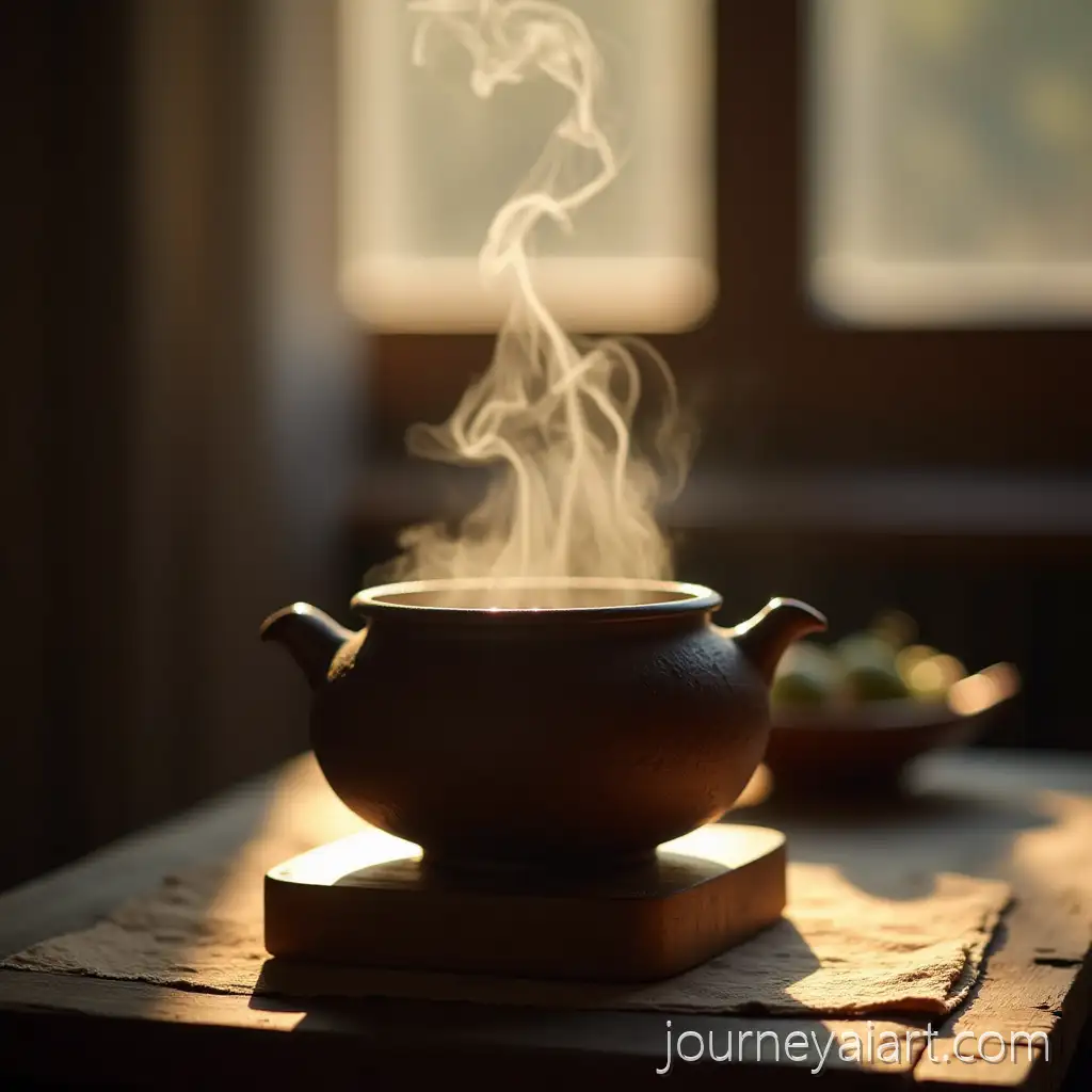 Steaming-Dark-Brown-Wood-Kayfan-on-Rustic-Wooden-Table-in-Cozy-Morning-Light