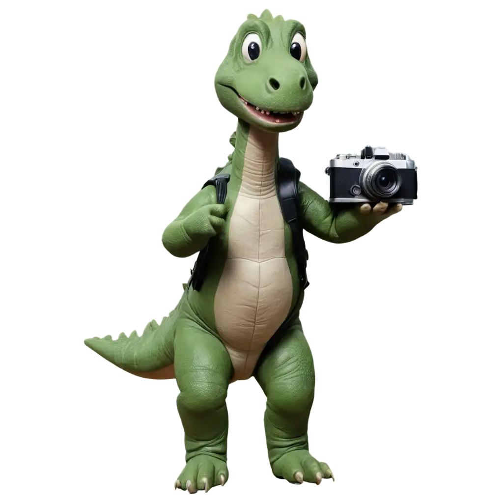 Dinosaur-Holding-Camera-Capturing-Moments-in-HighQuality-PNG-Format