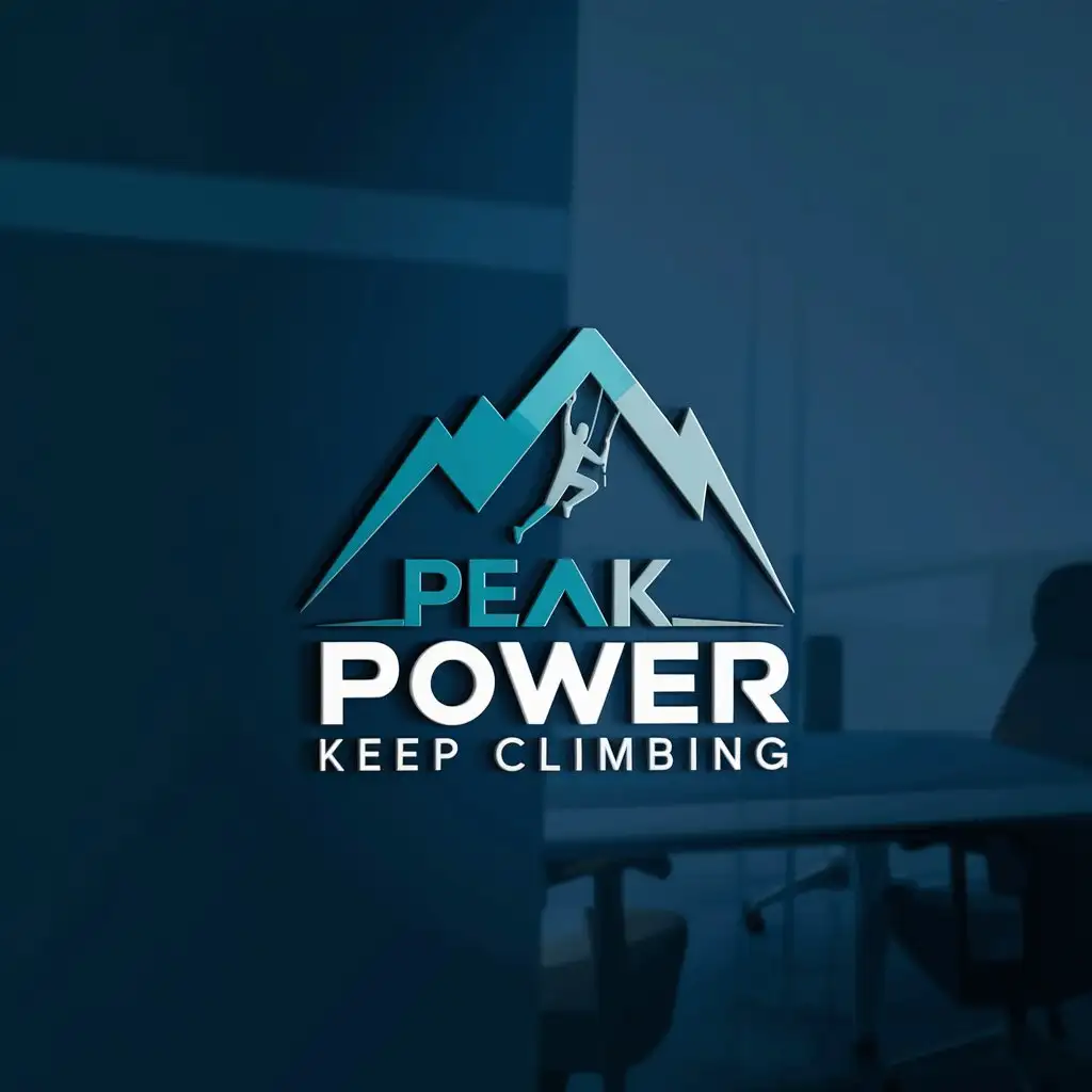 LOGO Design For Peak Power Teal Silver and Cobalt Blue with Keep Climbing Motif