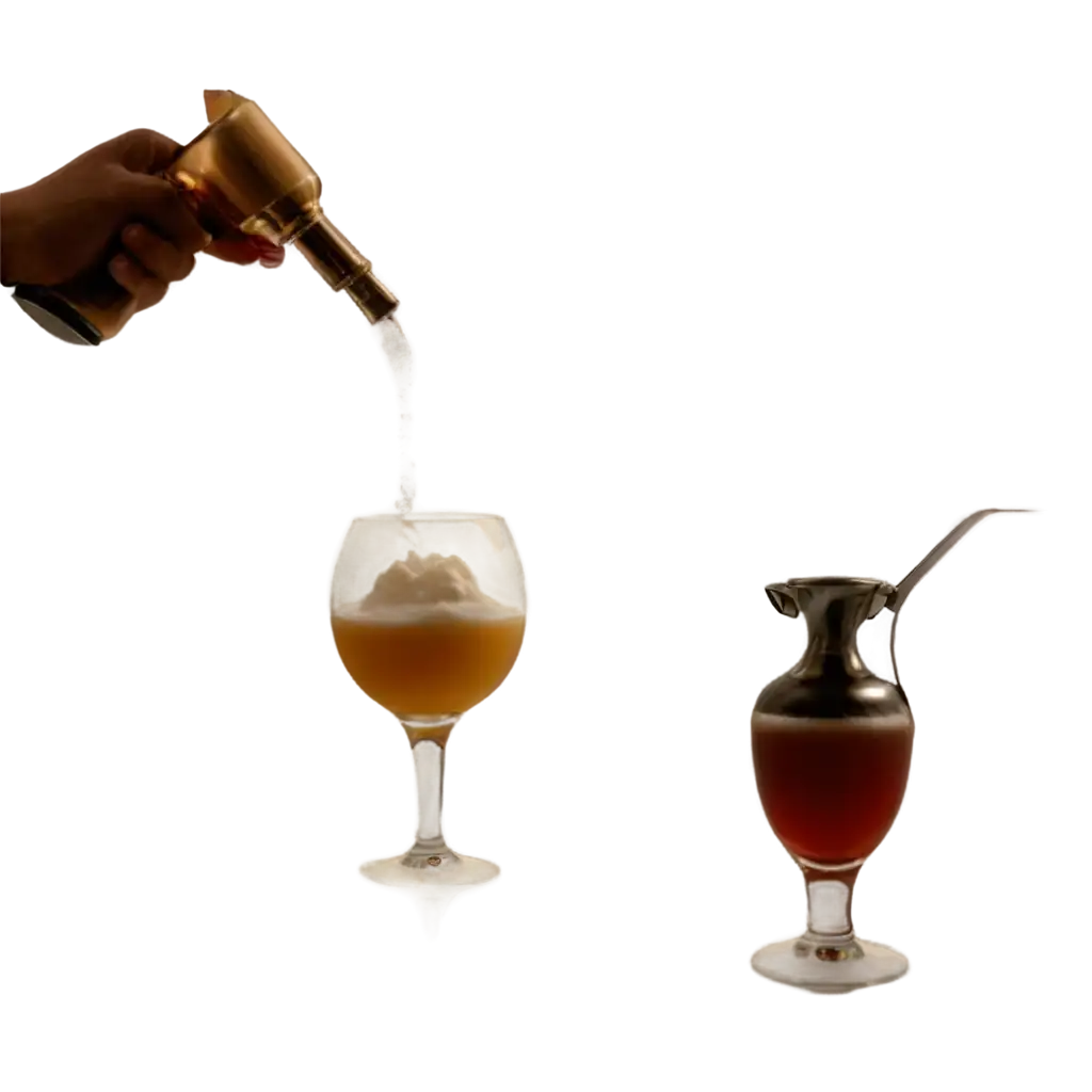 I want a person using a siphon on a bar cocktail, applying foam into the drink