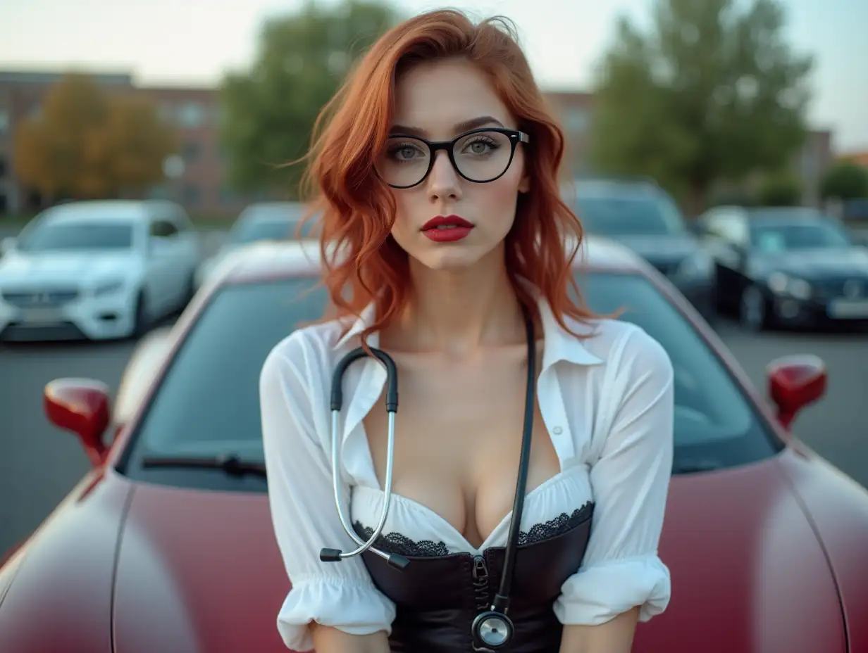 18YearOld-Nurse-with-Auburn-Hair-in-Hospital-Parking-Lot-Photoshoot