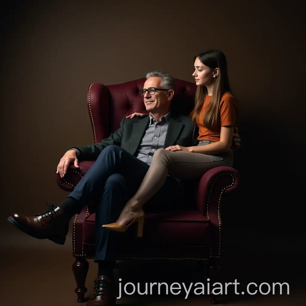 Handsome-Professor-Sitting-on-ThrAI-Image-Prompt-ExpansiononeLike-Chair-with-Female-Student-on-Armrest