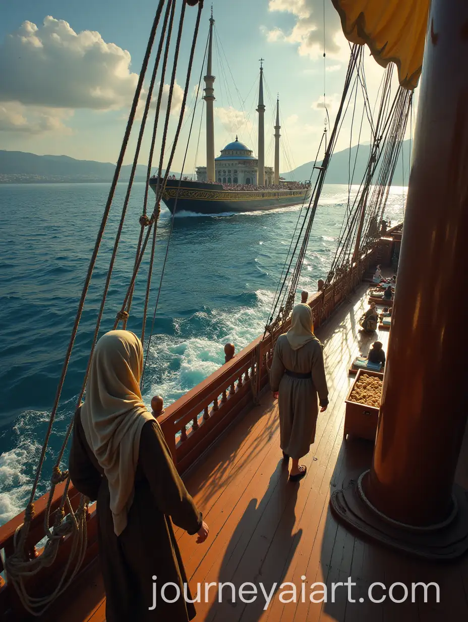 View-from-Ship-Deck-to-Anatolia-with-Traditional-Middle-Eastern-Scene