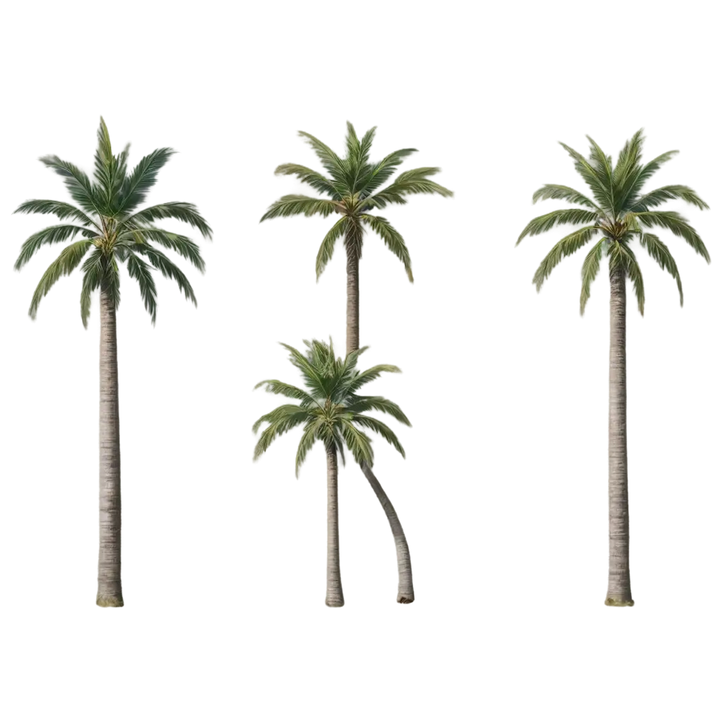 Stunning-PNG-Image-of-Five-Tall-Palm-Trees-and-Two-Low-Palm-Trees-in-Hyper-Realism-TopDown-Shot