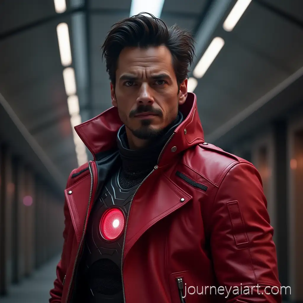 Tony-Stark-in-Futuristic-Cybernetic-Iron-Man-Suit-with-Red-Cyberpunk-Jacket