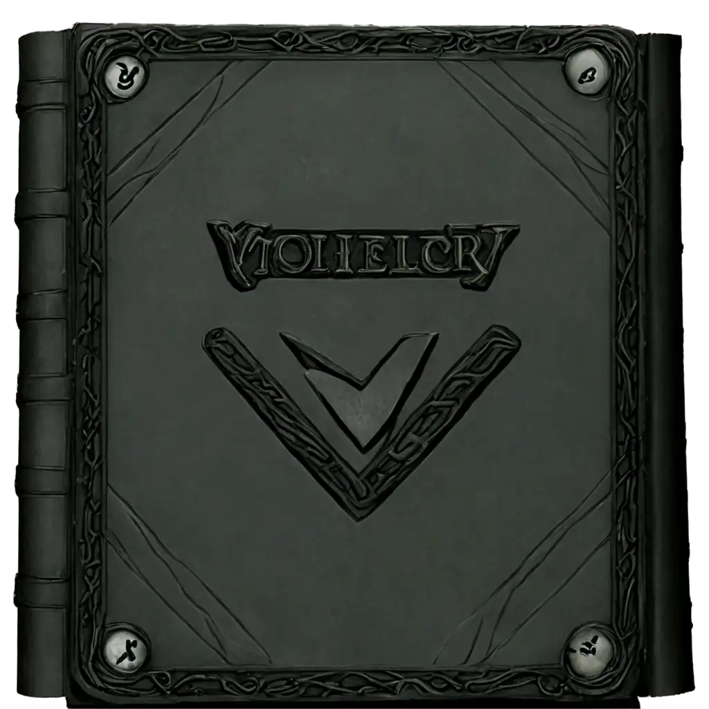 a 3d rendering of a leather bound spell book with small runes embedded in each corner, and one big rune in the center.