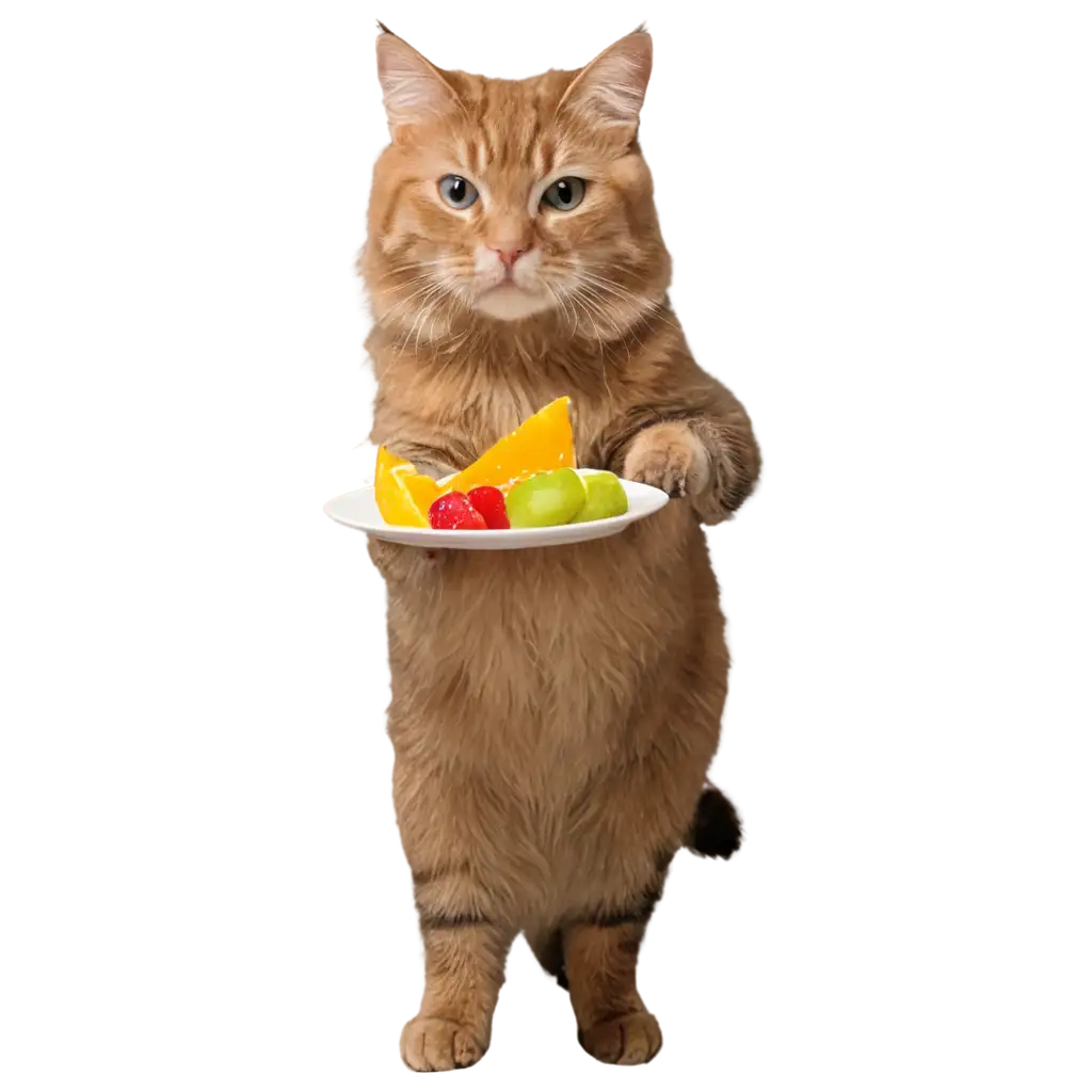 Cat-Standing-on-Two-Feet-Eating-Fruit-in-Plate-PNG-Fun-and-Clear-Image-for-Creative-Use