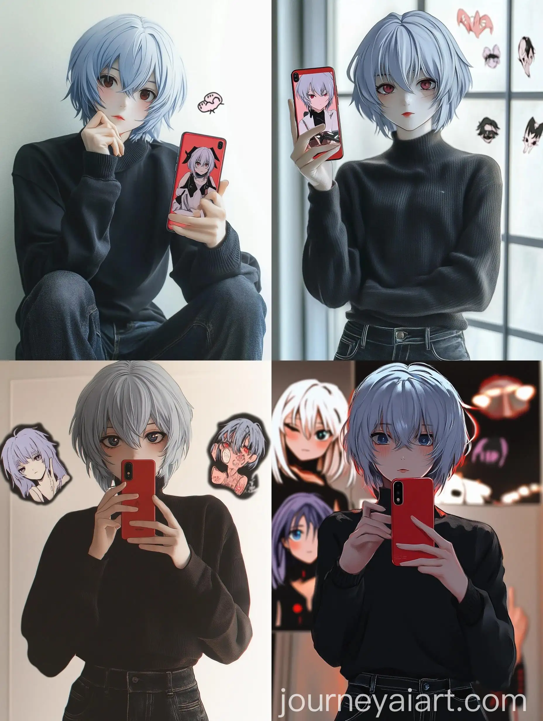 Asuka-Langley-Soryu-Anime-Character-in-Black-Sweater-with-Xiaomi-Mi-9T-Smartphone