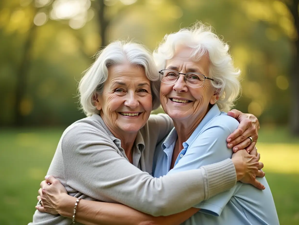 Love, sweet and woman with her mom with cancer hugging, bonding and spending time together. Recovery, chemotherapy and sick mature female person embracing her adult daughter in an outdoor garden.