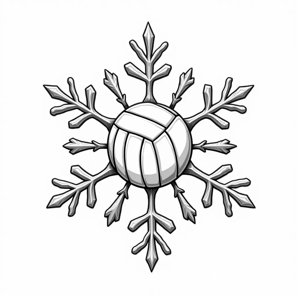 Black-and-White-Drawing-of-a-Snowflake-Connected-to-a-Volleyball