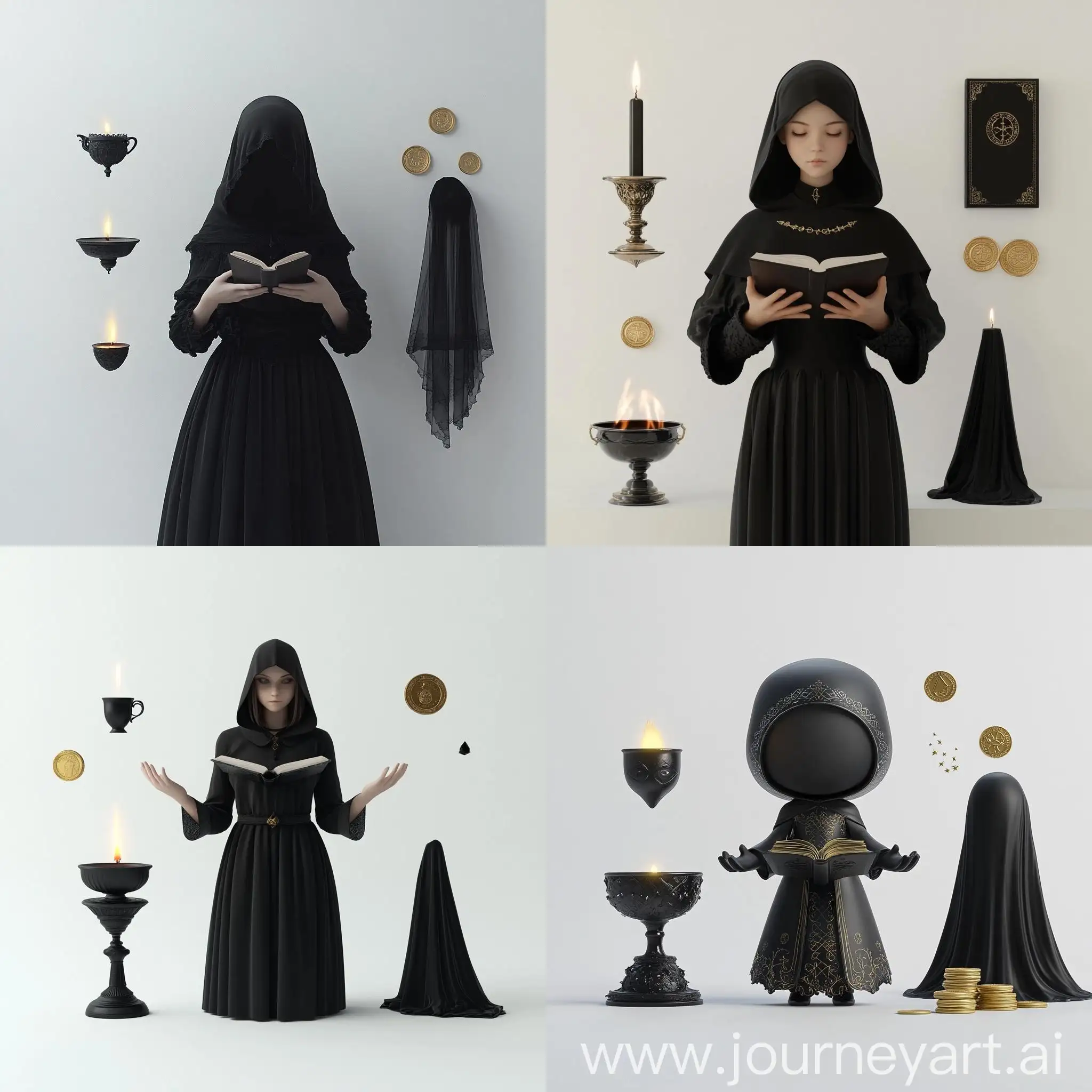 Gothic-Girl-with-Levitating-Objects-in-White-Room