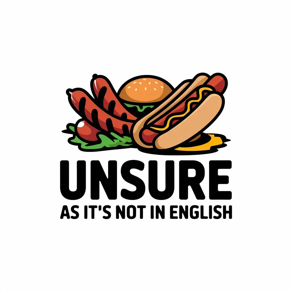 a vector logo design,with the text "unsure as it's not in English", main symbol:sausages and meatballs and hamburger and hotdog,Moderate,be used in Others industry,clear background