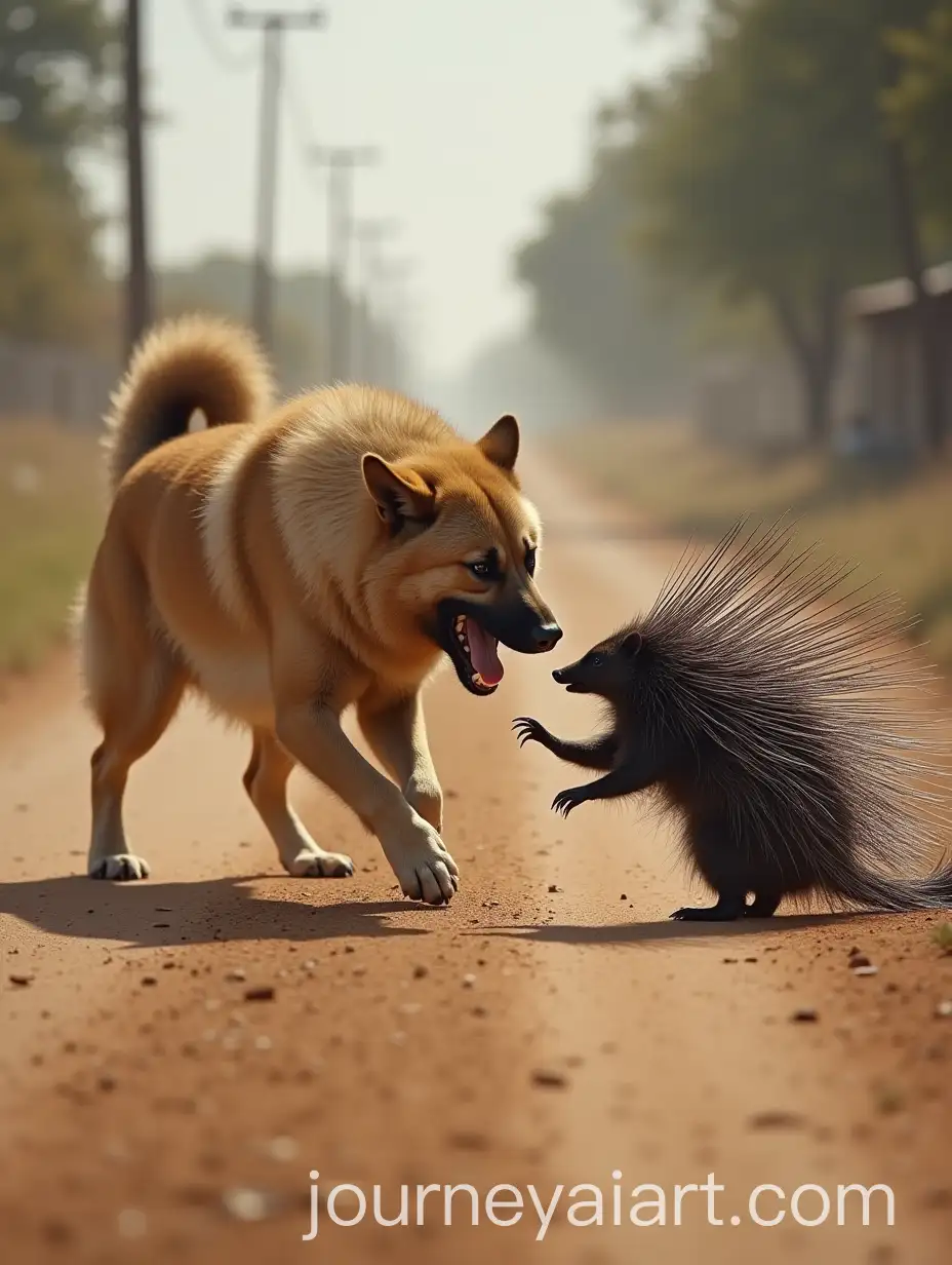 Kangal-Dog-vs-Porcupine-Battle-on-Dusty-Town-Road