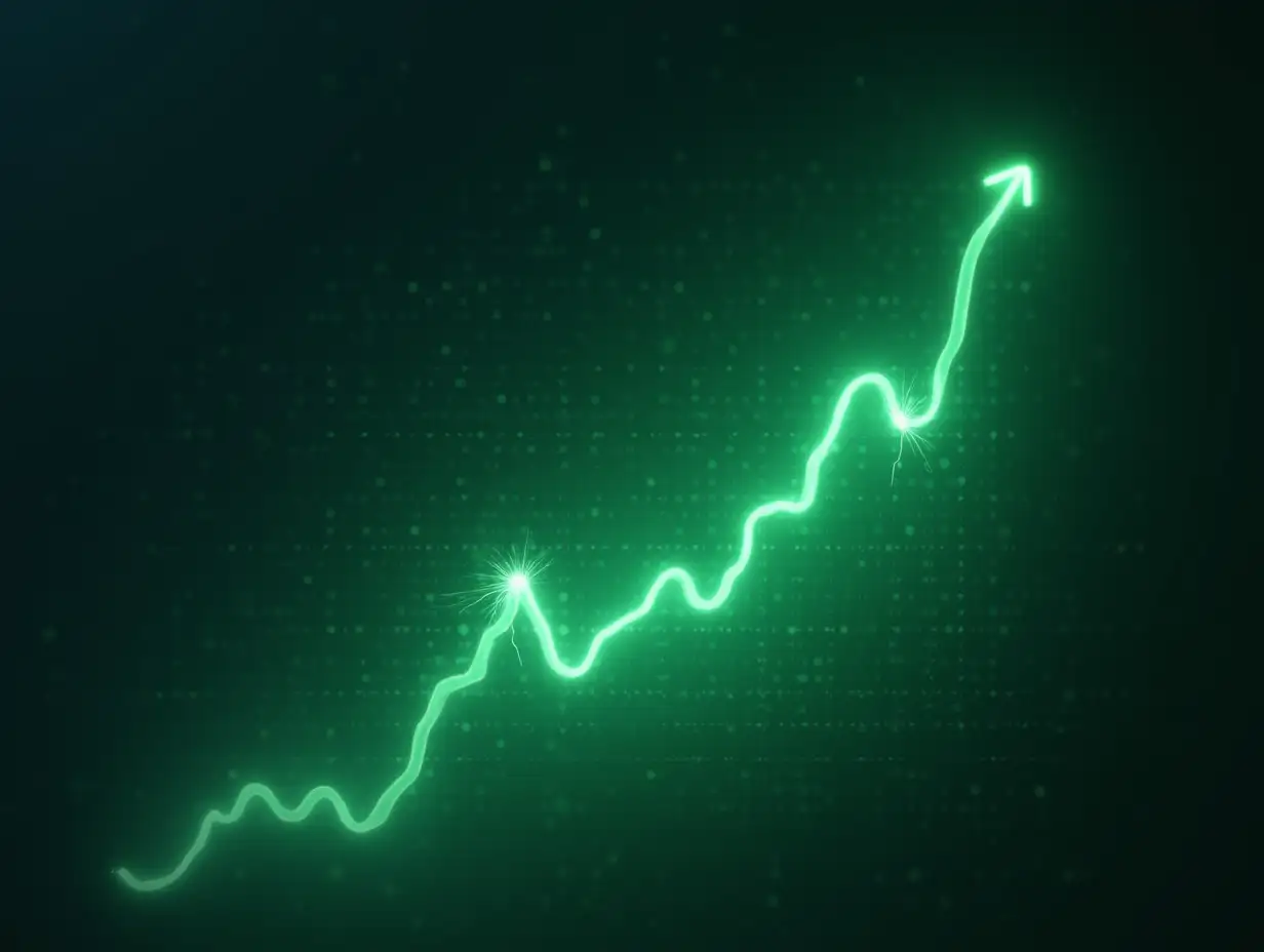 Growing graph of coins, CRYPTOVALUTES, GREEN GRAPH, LIGHTNING, EXPLOSIONS