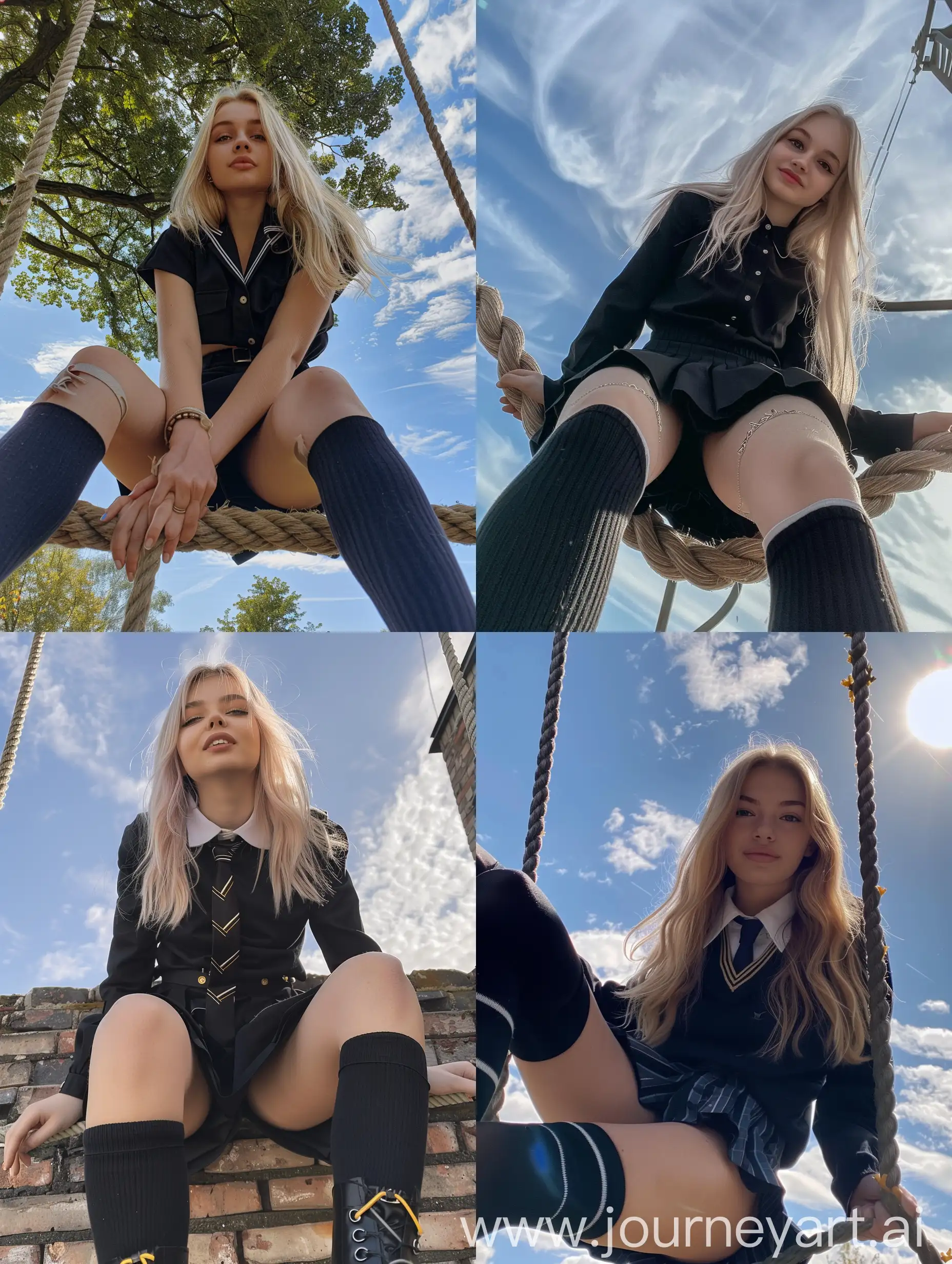 Influencer-Selfie-Ukrainian-Blonde-in-School-Uniform-Smiling-with-Dental-Braces