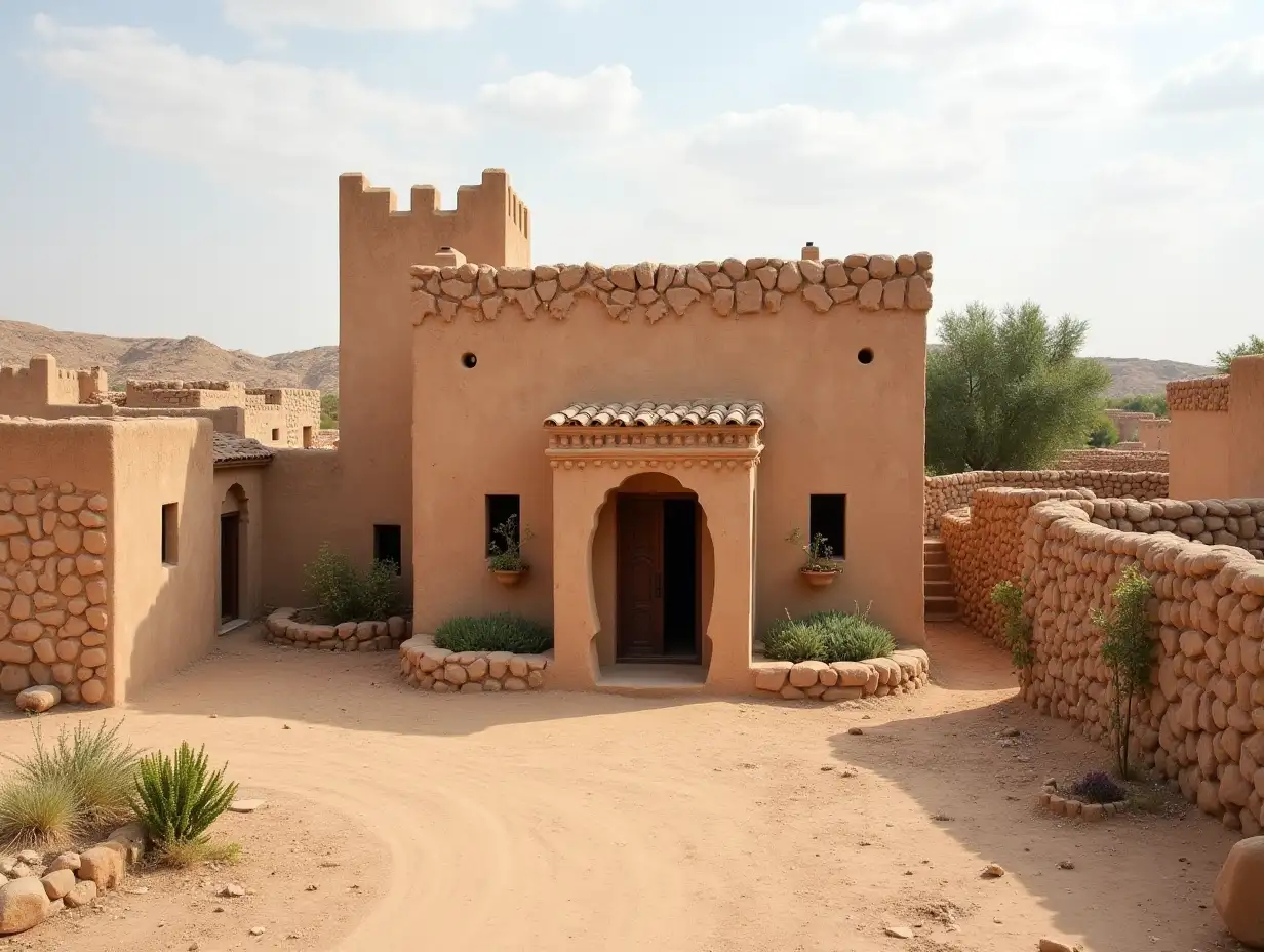 Arab house built with clay in the middle of a village