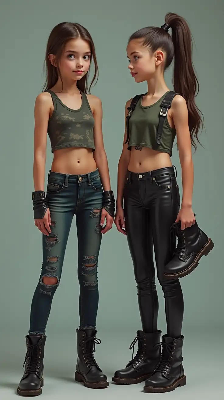 Two-13YearOld-Warrior-Girls-in-PostApocalyptic-Fashion-Holding-Combat-Shoes