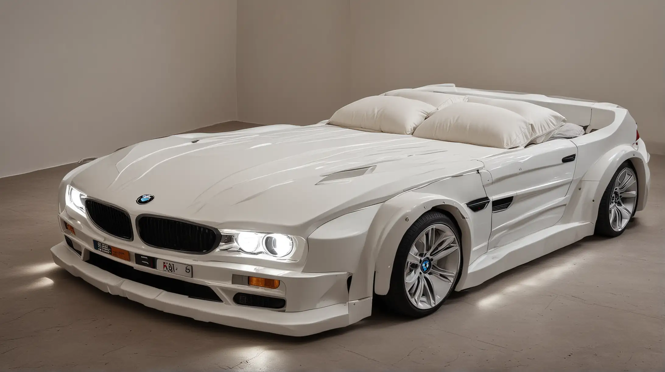 BMW Car Shaped Double Bed with Headlights On
