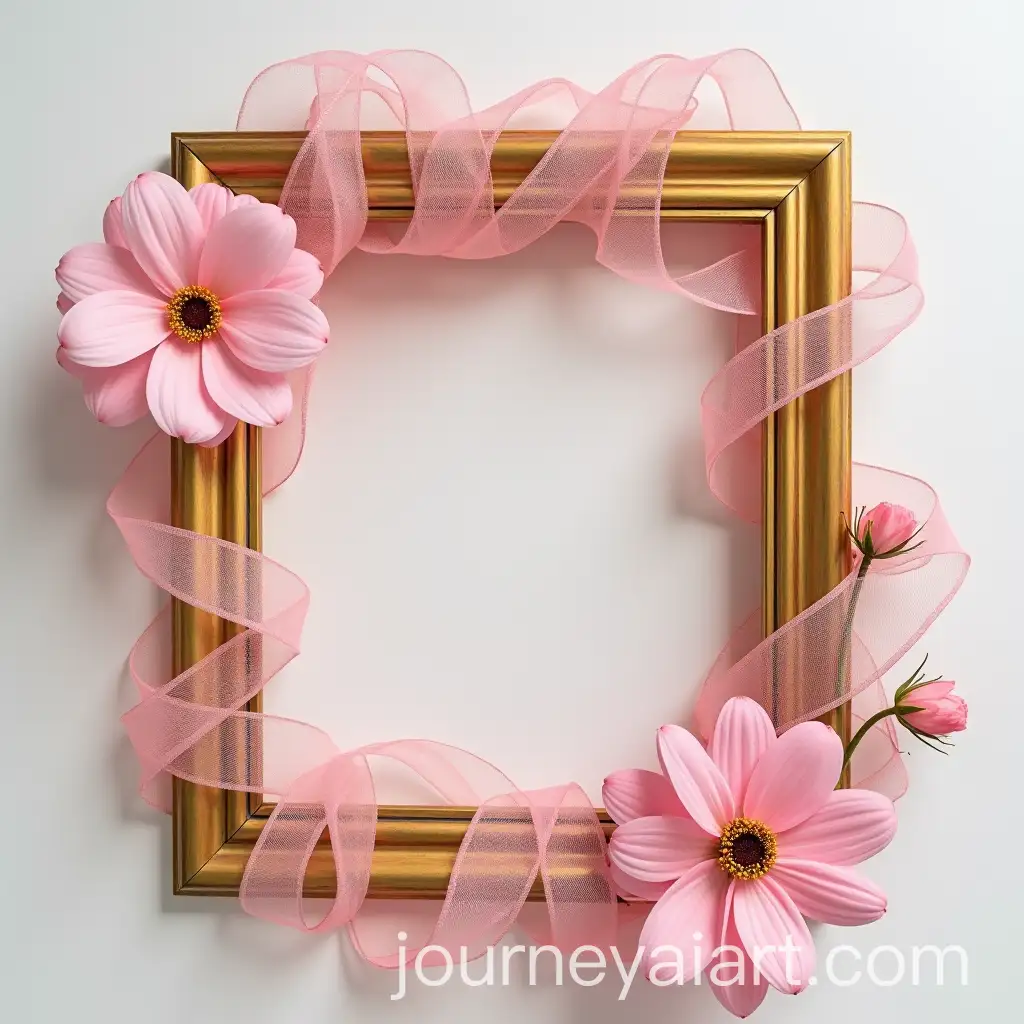 Elegant-Golden-Frame-Wrapped-in-Pink-Tulle-with-Real-Flowers
